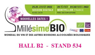 Retrouvez nous au salon millésime bio 2022 du 28 février au 02 mars au parc des expositions de Montpellier